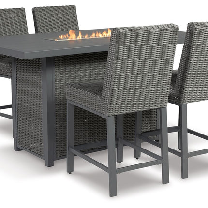 Palazzo - Gray - Outdoor Counter Height Dining Table With 4 Barstools Signature Design by Ashley® 