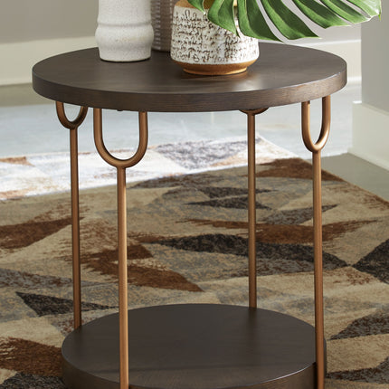 Brazburn - Dark Brown / Gold Finish - Round End Table Signature Design by Ashley® 