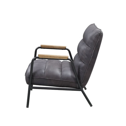 Nignu - Accent Chair - Gray Top Grain Leather & Matt Iron Finish ACME 