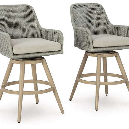 Seton Creek - Beige / Gray - Barstool With Cushion (Set of 2) Signature Design by Ashley® 