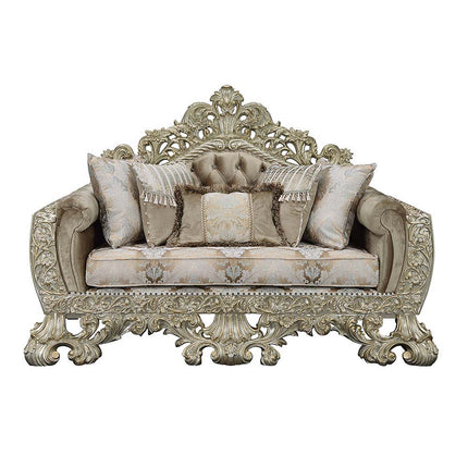 Sorina - Loveseat - Velvet, Fabric & Antique Gold Finish ACME 