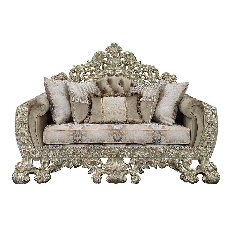 Sorina - Loveseat - Velvet, Fabric & Antique Gold Finish ACME 