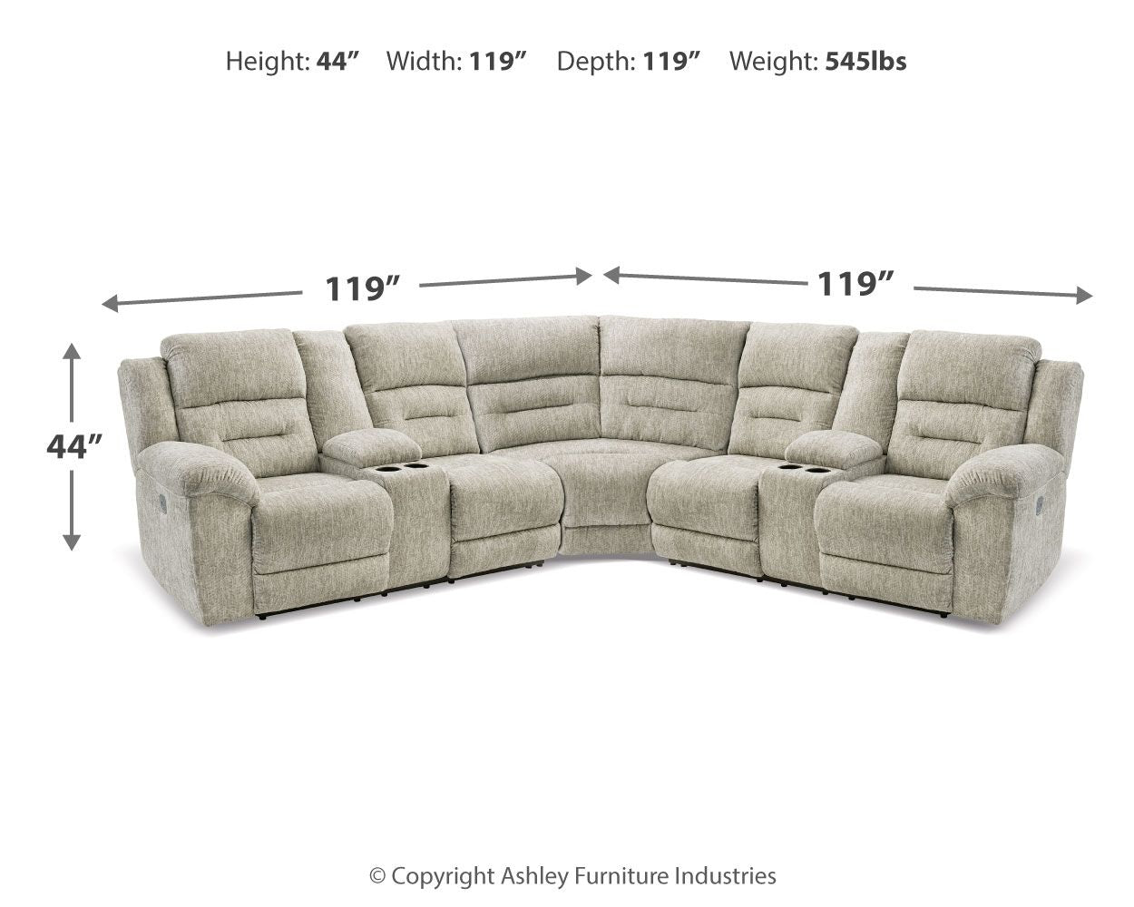Family Den - Pewter - 3-Piece Power Reclining Sectional With 2 Loveseats With Console - Tony's Home Furnishings