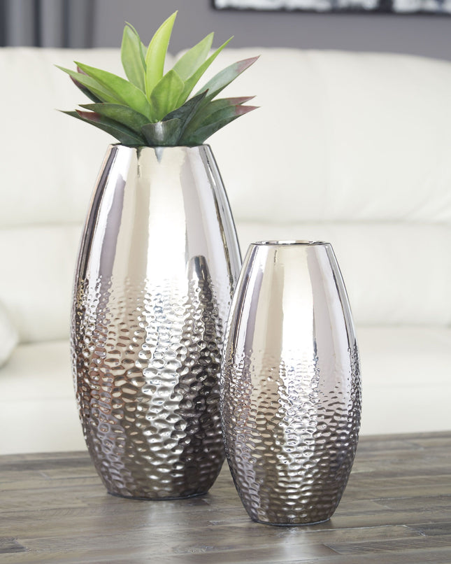 Dinesh - Silver Finish - Vase Set (Set of 2) Ashley Furniture 