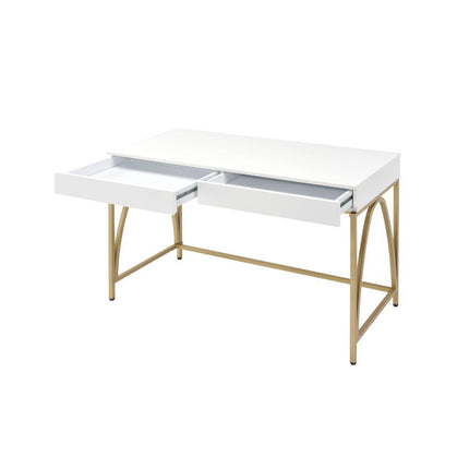 Lightmane - Desk - White High Gloss & Gold ACME 