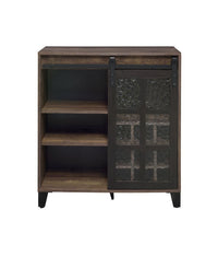 Treju - Wine Cabinet - Obscure Glass, Rustic Oak & Black Finish ACME 