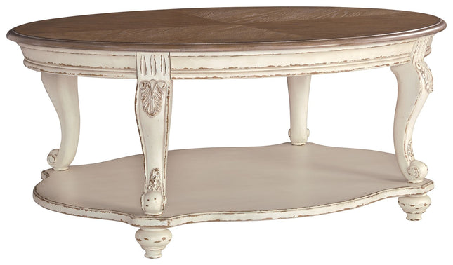 Realyn - White / Brown - Oval Cocktail Table Ashley Furniture 