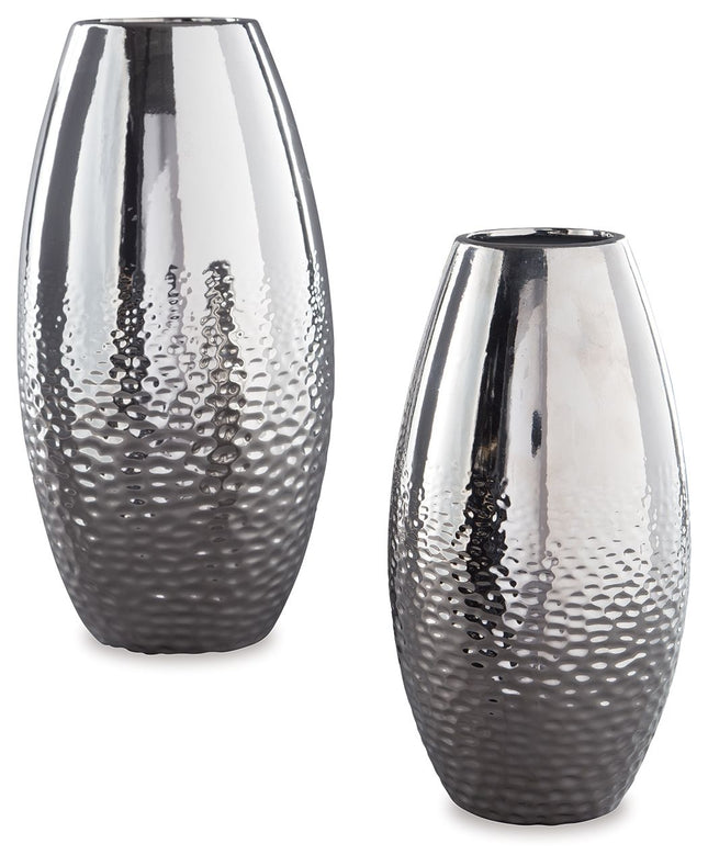 Dinesh - Silver Finish - Vase Set (Set of 2) Ashley Furniture 