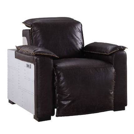 Nernoss - Recliner - Dark Grain Brown Leather & Aluminum ACME 