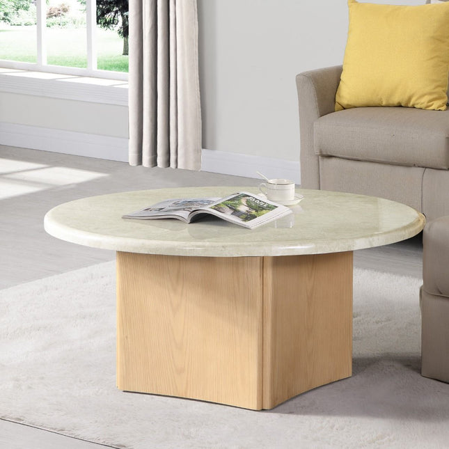 Qwin - Coffee Table With Marble Top - Oak - Tony's Home Furnishings