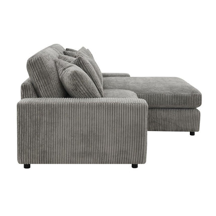 Tavia - Reversible Sectional Sofa With 6 Pillows - Gray Corduroy ACME 