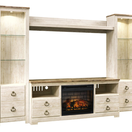 Willowton - Whitewash - Entertainment Center - TV Stand With Faux Firebrick Fireplace Insert Signature Design by Ashley® 