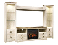 Thumbnail for Willowton - Whitewash - Entertainment Center - TV Stand With Faux Firebrick Fireplace Insert