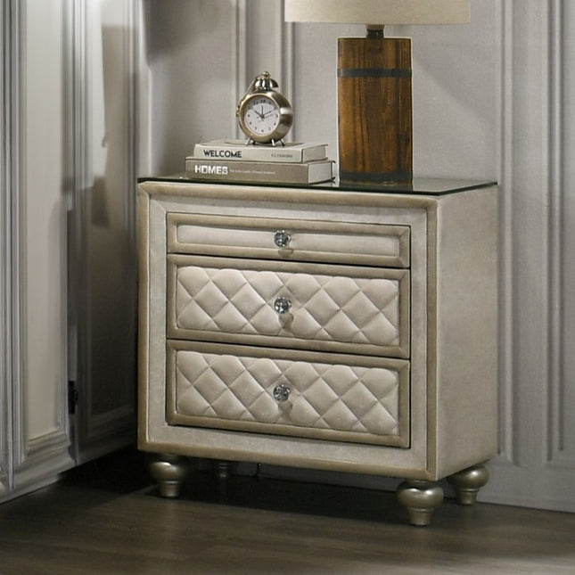 Lucienne - Nightstand - Beige Velvet - Tony's Home Furnishings