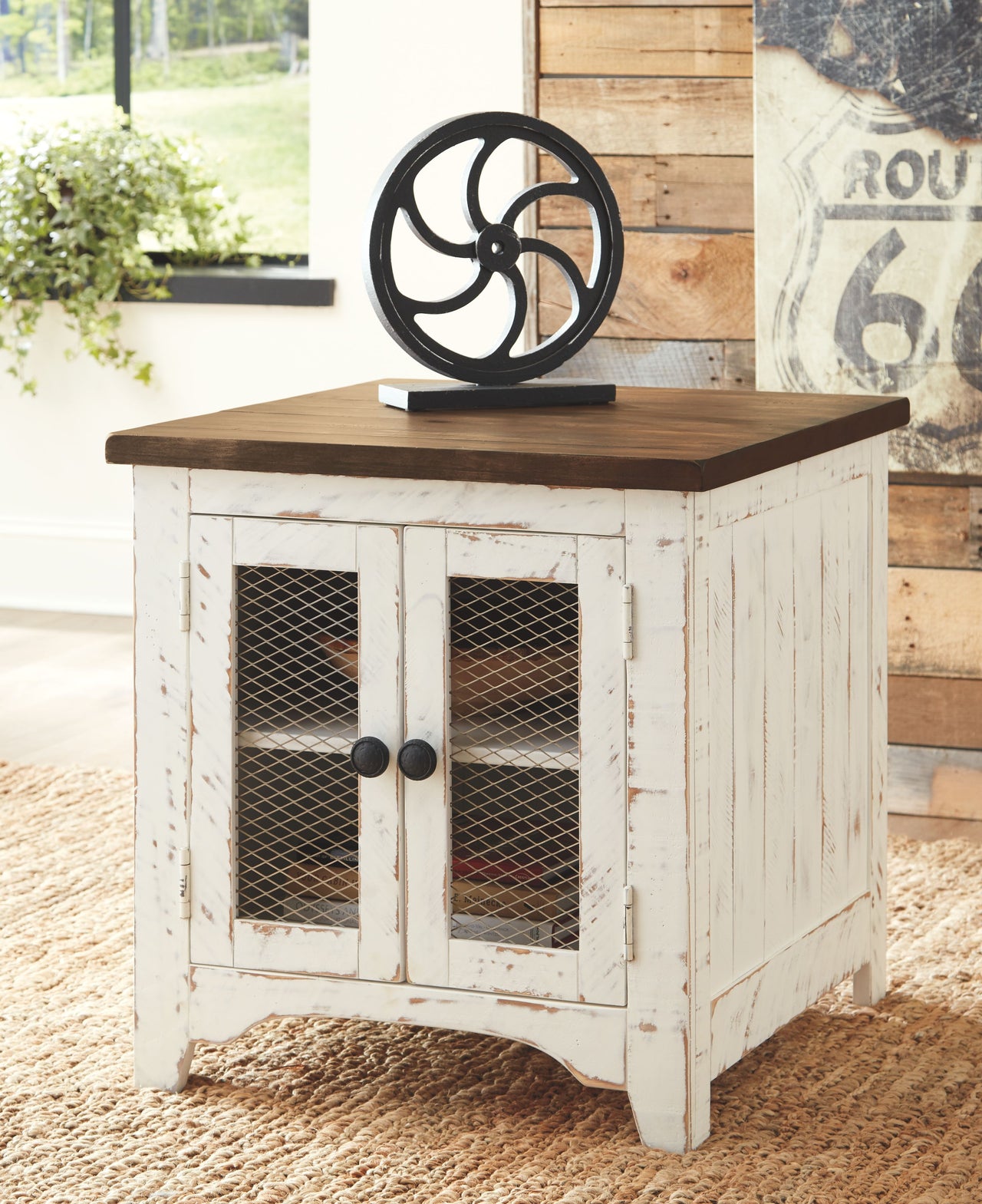 Wystfield - White / Brown - Rectangular End Table - 2 Doors - Tony's Home Furnishings
