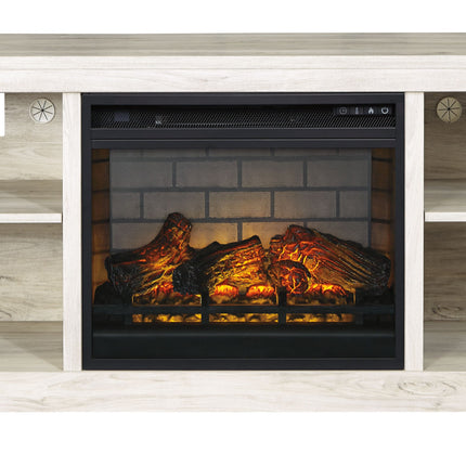 Bellaby - Whitewash - 63" TV Stand With Faux Firebrick Fireplace Insert Signature Design by Ashley® 