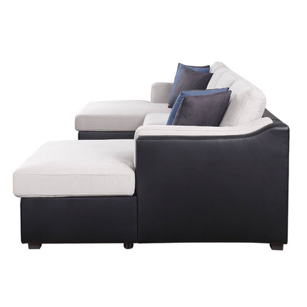 Merill - Sectional Sofa - Beige Fabric & Black PU ACME 