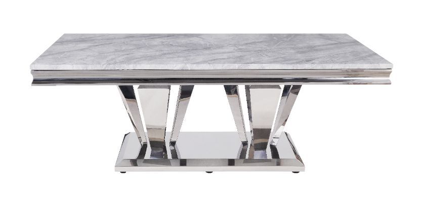 Satinka - Coffee Table - Light Gray Printed Faux Marble & Mirrored Silver Finish ACME 