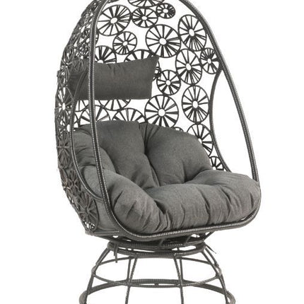 Hikre - Patio Lounge Chair - Clear Glass, Charcaol Fabric & Black Wicker ACME 