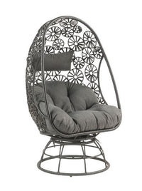 Hikre - Patio Lounge Chair - Clear Glass, Charcaol Fabric & Black Wicker ACME 