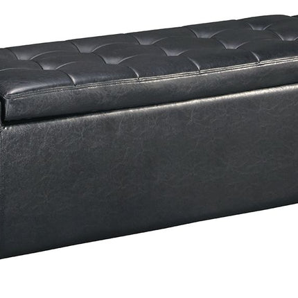 Benches - Black - Upholstered Storage Bench - Faux Leather Ashley Furniture 