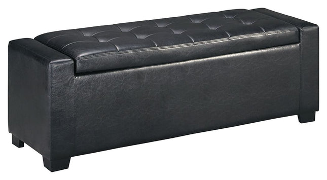 Benches - Black - Upholstered Storage Bench - Faux Leather Ashley Furniture 