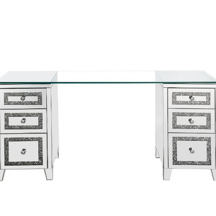 Noralie - Writing Desk - Clear Glass, Mirrored & Faux Diamonds - 31" ACME 