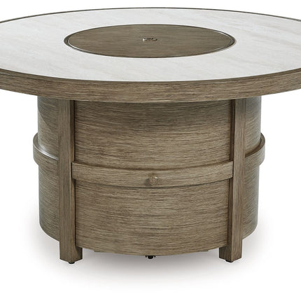 Rainier Ranch - Beige - Round Fire Pit Table Signature Design by Ashley® 