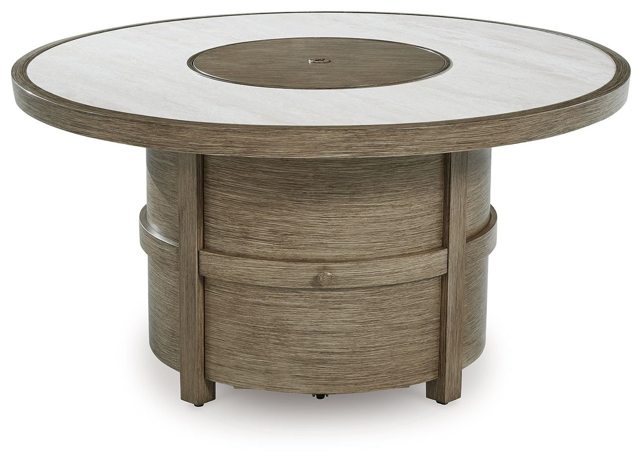 Rainier Ranch - Beige - Round Fire Pit Table Signature Design by Ashley® 
