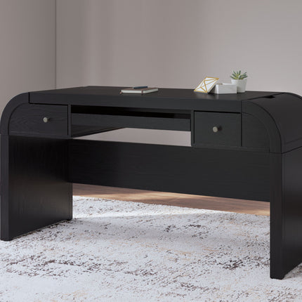 Rowanbeck - Black - 3 Pc. - Home Office Desk, Chair, Bookcase Signature Design by Ashley® 