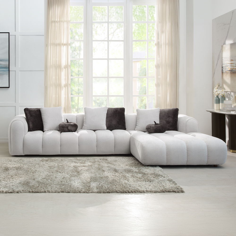 Manilla - Sectional Sofa With 8 Pillows - Ivory White Linen ACME 