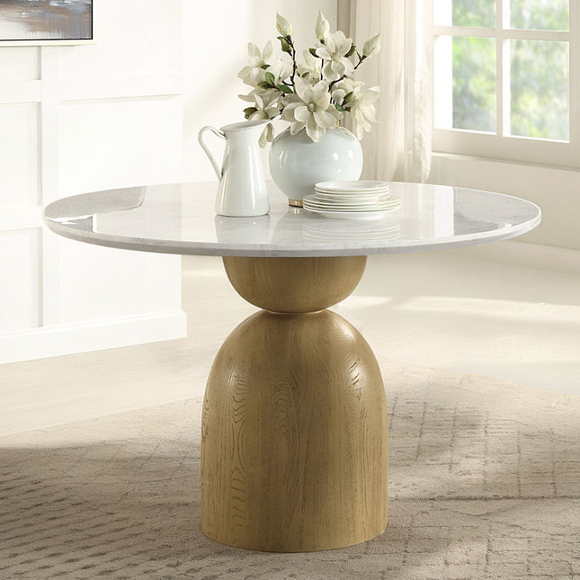 Kala - Round Dining Table With Marble Top - Natural Marble Top & Oak Finish ACME 