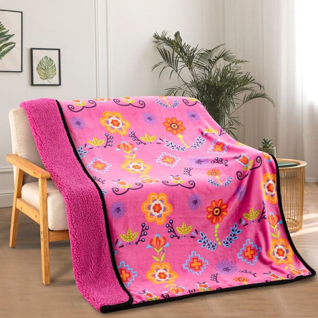 Native Floral Sherpa Throw Blanket