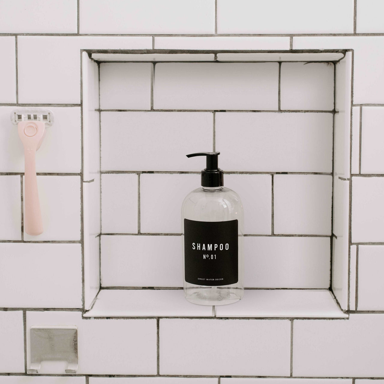 16oz Clear Plastic Shampoo Dispenser - Black Label