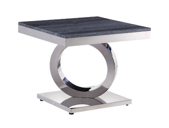 Zasir - End Table - Gray Printed Faux Marble & Mirrored Silver Finish - Tony's Home Furnishings