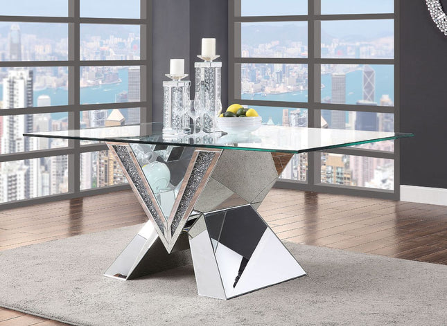 Noralie - Dining Table - Mirrored, Faux Diamonds & Clear Glass - 30" - Tony's Home Furnishings