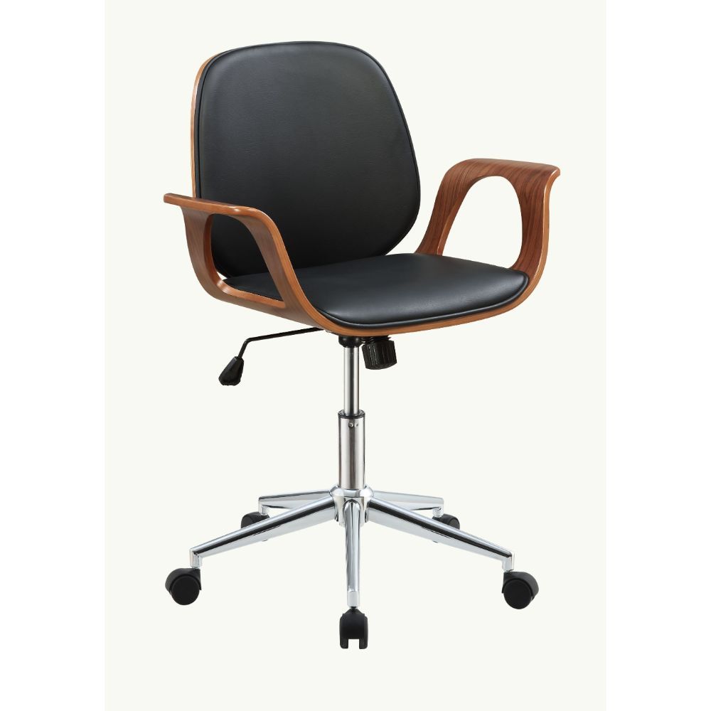 Camila - Office Chair - Black PU & Walnut - 39" - Tony's Home Furnishings