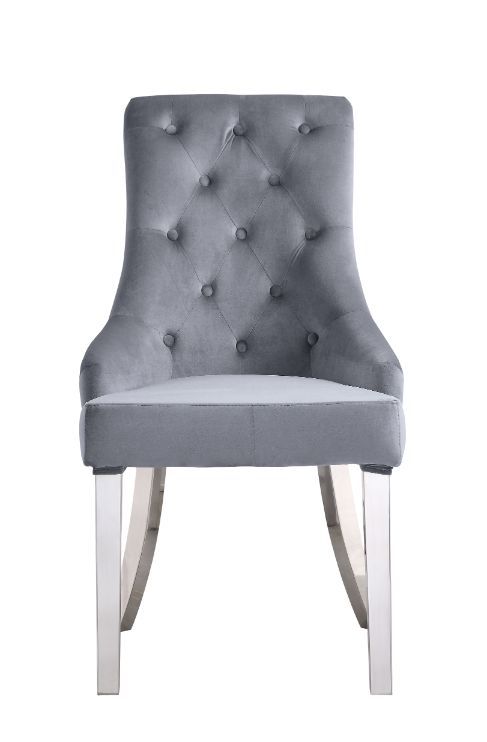 Satinka - Side Chair (Set of 2) - Gray Fabric & Mirrored Silver Finish - Tony's Home Furnishings