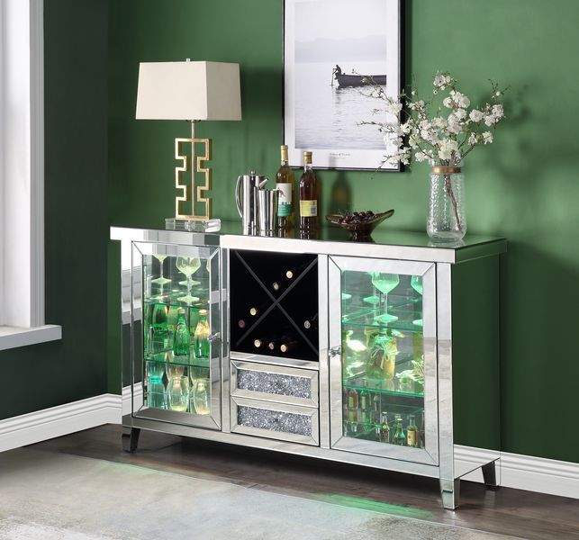 Noralie - Wine Cabinet - Mirrored & Faux Diamonds - 36" - Tony's Home Furnishings