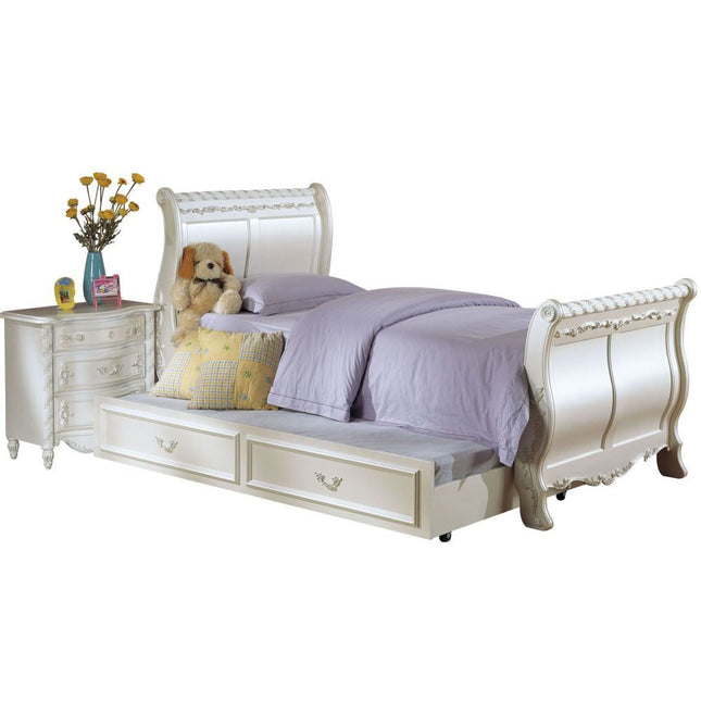 Pearl - Twin Bed - Pearl White & Gold Brush Accent - Tony's Home Furnishings