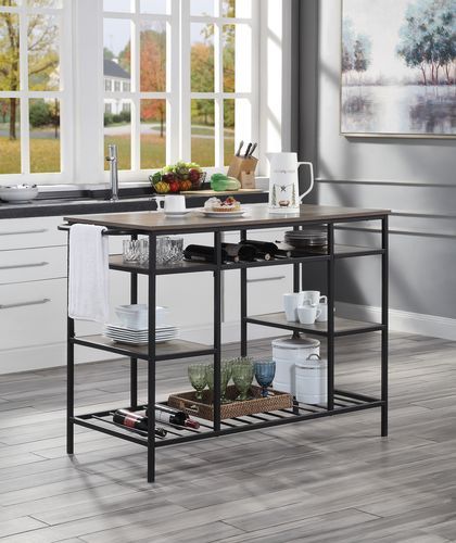 Lona - Kitchen Island - Rustic Oak & Black Finish - Tony's Home Furnishings