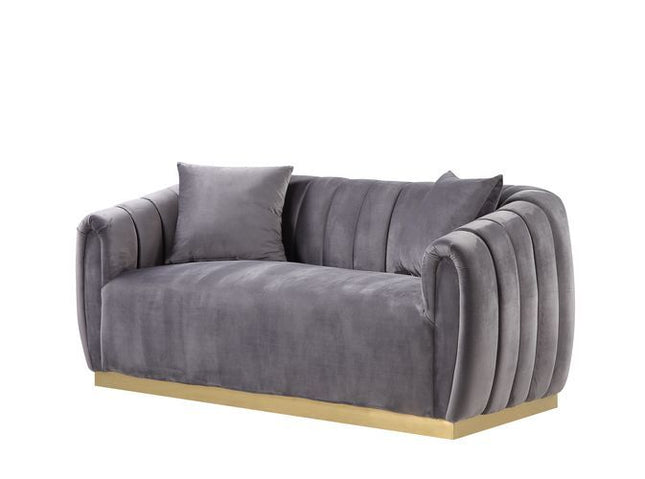 Elchanon - Loveseat - Gray Velvet & Gold Finish - Tony's Home Furnishings