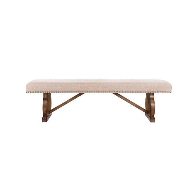 Maurice - Bench - Khaki Linen & Antique Oak - Tony's Home Furnishings