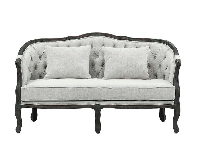 Samael - Loveseat - Gray Linen & Dark Brown Finish - Tony's Home Furnishings