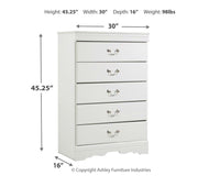 Thumbnail for Anarasia - White - Five Drawer Chest Tony's Home Furnishings Furniture. Beds. Dressers. Sofas.