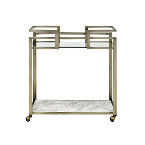 Neilo - Kitchen Cart - Clear Glass, Faux Marble & Wire Brass Finish - Tony's Home Furnishings