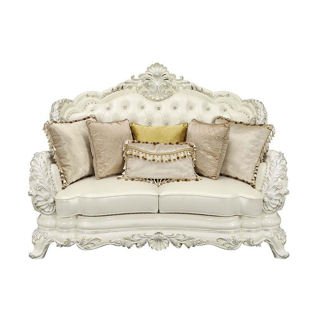 Adara - Loveseat - White PU & Antique White Finish - Tony's Home Furnishings