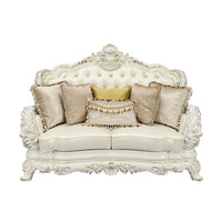 Adara - Loveseat - White PU & Antique White Finish - Tony's Home Furnishings