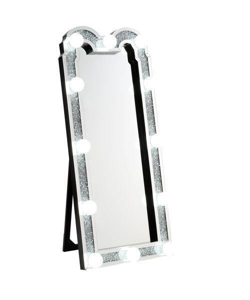 Noralie - Accent Floor Mirror - Mirrored & Faux Diamonds - Wood - 63" - Tony's Home Furnishings