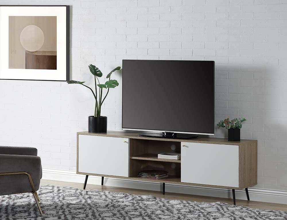 Wafiya - TV Stand - Rustic Oak, White & Black Finish - Tony's Home Furnishings